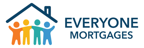 Everyone Mortgages Logo. 4 people hand in hand, under a roof.